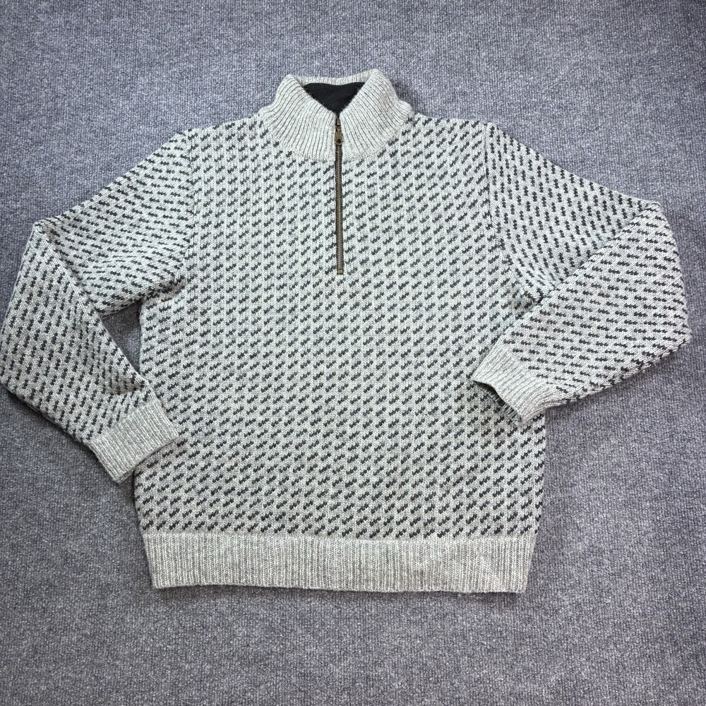VTG L.L.Bean Birdseye Quarter Zip Sweater Gray 100% Wool Norway Men's M